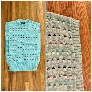 1980s vintage square sleeved sweater vest, light teal, XS
